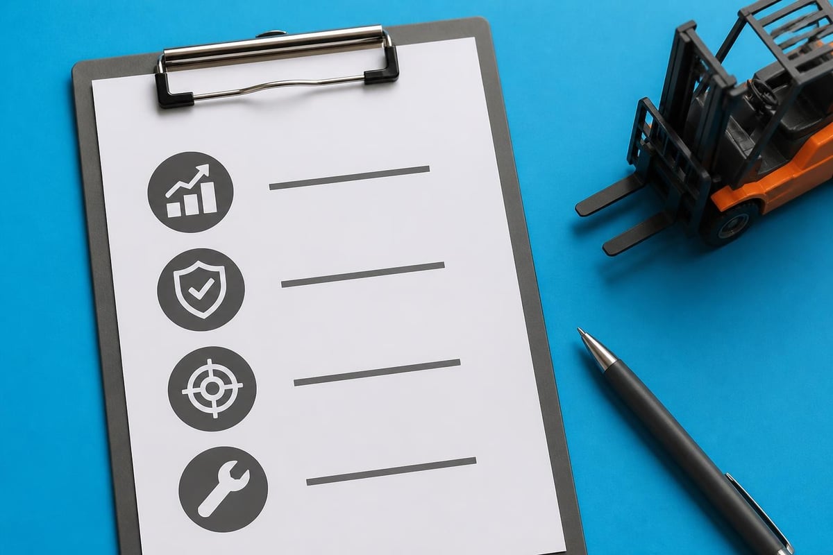 Forklift operator performance metrics and evaluation criteria
